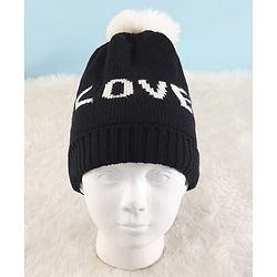 Pine Kids Knit Winter Cap Text Embroidery Black - Diameter 15 cm