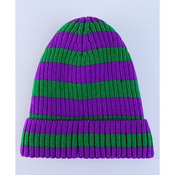 Pine Kids Winter Cap with Cable Knit Design - Purple & Green
