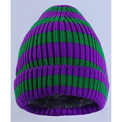 Pine Kids Winter Cap with Cable Knit Design - Purple & Green