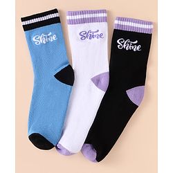 Pine Kids Cotton Knit Socks With Logo Design Pack of 3 - Black White & Light Blue