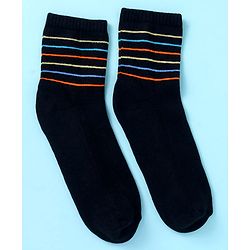 Pine Kids Cotton Nylon Knit Ankle Length Socks Stripes Text Embroidery & Smile Design Pack of 3 - Black & Gray