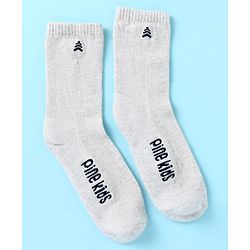 Pine Kids Cotton Nylon Knit Ankle Length Socks Stripes Text Embroidery & Smile Design Pack of 3 - Black & Gray