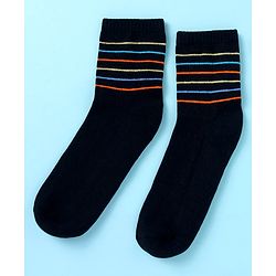 Pine Kids Cotton Nylon Knit Ankle Length Socks Stripes Text Embroidery & Smile Design Pack of 3 - Black & Gray