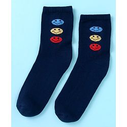 Pine Kids Cotton Nylon Knit Ankle Length Socks Stripes Text Embroidery & Smile Design Pack of 3 - Black & Gray