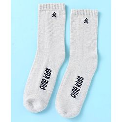 Pine Kids Cotton Nylon Knit Ankle Length Socks Stripes Text Embroidery & Smile Design Pack of 3 - Black & Gray