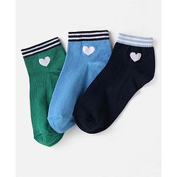 Pine Kids Knit Ankle Length Socks with Heart Design Pack of 3 (Color May Vary)