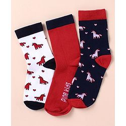 Pine Kids Knit Ankle Length Silvadur Antimicrobial Unicorn Designed Socks Pack Of 3 ( Color May Vary )