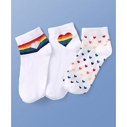 Pine Kids Knit Ankle Length Socks with Heart & Rainbow Design Pack of 3 (Color May Vary)