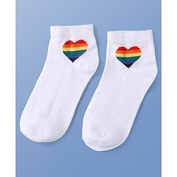 Pine Kids Knit Ankle Length Socks with Heart & Rainbow Design Pack of 3 (Color May Vary)