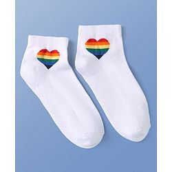 Pine Kids Knit Ankle Length Socks with Heart & Rainbow Design Pack of 3 (Color May Vary)