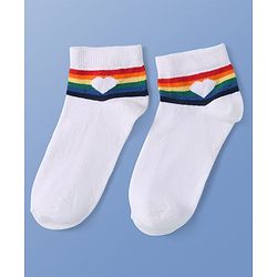 Pine Kids Knit Ankle Length Socks with Heart & Rainbow Design Pack of 3 (Color May Vary)