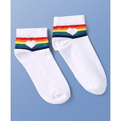 Pine Kids Knit Ankle Length Socks with Heart & Rainbow Design Pack of 3 (Color May Vary)