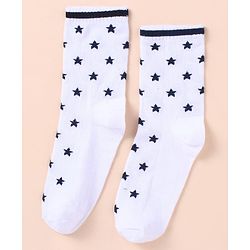 Pine Kids Cotton Knit Socks with Strips Star & Text Print Pack of 3 - Navy Blue White & Red
