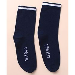 Pine Kids Cotton Knit Socks with Strips Star & Text Print Pack of 3 - Navy Blue White & Red