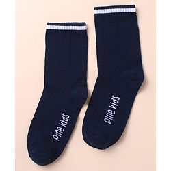 Pine Kids Cotton Knit Socks with Strips Star & Text Print Pack of 3 - Navy Blue White & Red