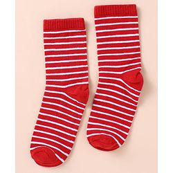 Pine Kids Cotton Knit Socks with Strips Star & Text Print Pack of 3 - Navy Blue White & Red