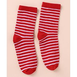 Pine Kids Cotton Knit Socks with Strips Star & Text Print Pack of 3 - Navy Blue White & Red