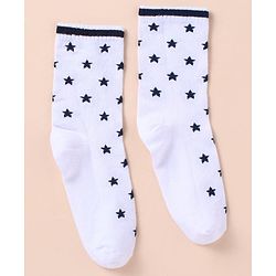 Pine Kids Cotton Knit Socks with Strips Star & Text Print Pack of 3 - Navy Blue White & Red