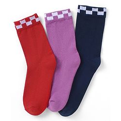 Pine Kids Cotton Knit Socks with Checked Design Pack of 3 - Red Purple & Navy Blue