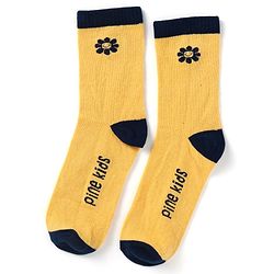Pine Kids Cotton Nylon Knit Ankle Length Socks Floral & Brand Design Pack of 3 - Yellow Purple & Black