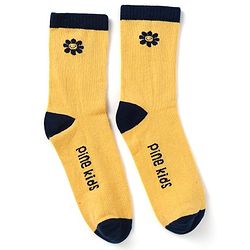 Pine Kids Cotton Nylon Knit Ankle Length Socks Floral & Brand Design Pack of 3 - Yellow Purple & Black