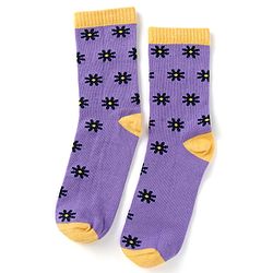 Pine Kids Cotton Nylon Knit Ankle Length Socks Floral & Brand Design Pack of 3 - Yellow Purple & Black
