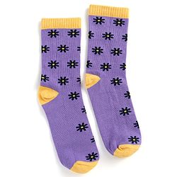 Pine Kids Cotton Nylon Knit Ankle Length Socks Floral & Brand Design Pack of 3 - Yellow Purple & Black