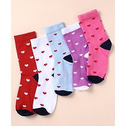 Pine Kids Knit Ankle Length Silvadur Antimicrobial Heart Designed Socks Pack Of 5 ( Color May Vary )