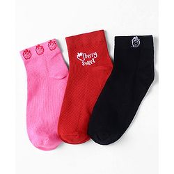 Pine Kids Knit Ankle Length Silvadur Antimicrobial Strawberry Designed Socks Pack Of 3 ( Color May Vary )