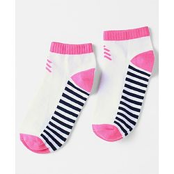 Pine Kids Cotton Nylon Ankle Length Socks Brand Text Stripes & Stars Design Pack of 3 - Red Black & White