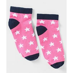 Pine Kids Cotton Nylon Ankle Length Socks Brand Text Stripes & Stars Design Pack of 3 - Red Black & White