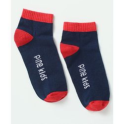 Pine Kids Cotton Nylon Ankle Length Socks Brand Text Stripes & Stars Design Pack of 3 - Red Black & White
