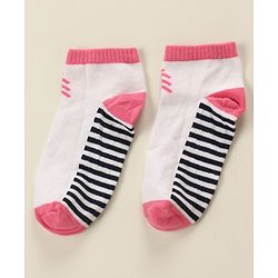 Pine Kids Cotton Nylon Ankle Length Socks Brand Text Stripes & Stars Design Pack of 3 - Red Black & White