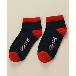 Pine Kids Cotton Nylon Ankle Length Socks Brand Text Stripes & Stars Design Pack of 3 - Red Black & White