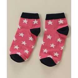 Pine Kids Cotton Nylon Ankle Length Socks Brand Text Stripes & Stars Design Pack of 3 - Red Black & White