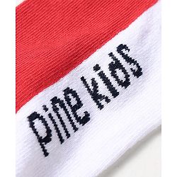 Pine Kids Cotton Knit Ankle Length Socks With Strips & Stars Print - Pink & Red