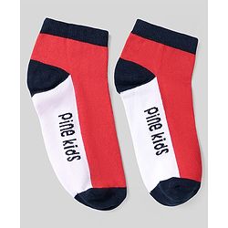 Pine Kids Cotton Knit Ankle Length Socks With Strips & Stars Print - Pink & Red
