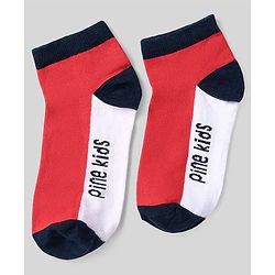 Pine Kids Cotton Knit Ankle Length Socks With Strips & Stars Print - Pink & Red