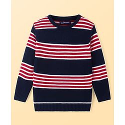 Pine Kids Full Sleeves Striped Pullover Sweater - Navy White & Red
