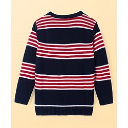 Pine Kids Full Sleeves Striped Pullover Sweater - Navy White & Red