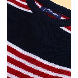 Pine Kids Full Sleeves Striped Pullover Sweater - Navy White & Red