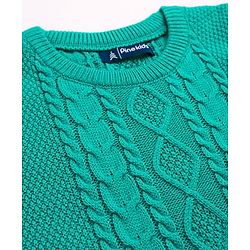 Pine Kids Knitted Full Sleeves Pullover Sweater with Cable Knit Design - Sea Green