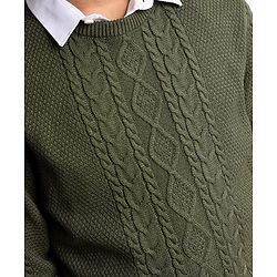 Pine Kids Full Sleeves Cable Knit Pullover - Olive Green