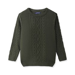 Pine Kids Full Sleeves Cable Knit Pullover - Olive Green