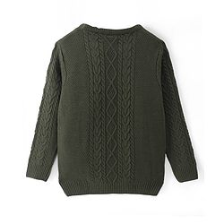 Pine Kids Full Sleeves Cable Knit Pullover - Olive Green