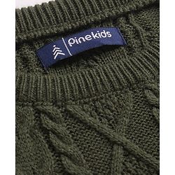 Pine Kids Full Sleeves Cable Knit Pullover - Olive Green