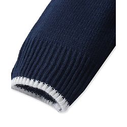 Pine kids Knitted Full Sleeves Hooded Front Open Sweater with Text Embroidery - Navy Blue