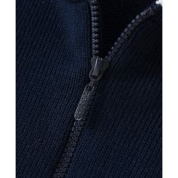 Pine kids Knitted Full Sleeves Hooded Front Open Sweater with Text Embroidery - Navy Blue