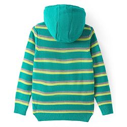 Pine Kids Full Sleeves Front Open  Hood Sweater With Stripes - Mint Green