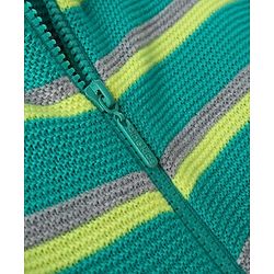Pine Kids Full Sleeves Front Open  Hood Sweater With Stripes - Mint Green